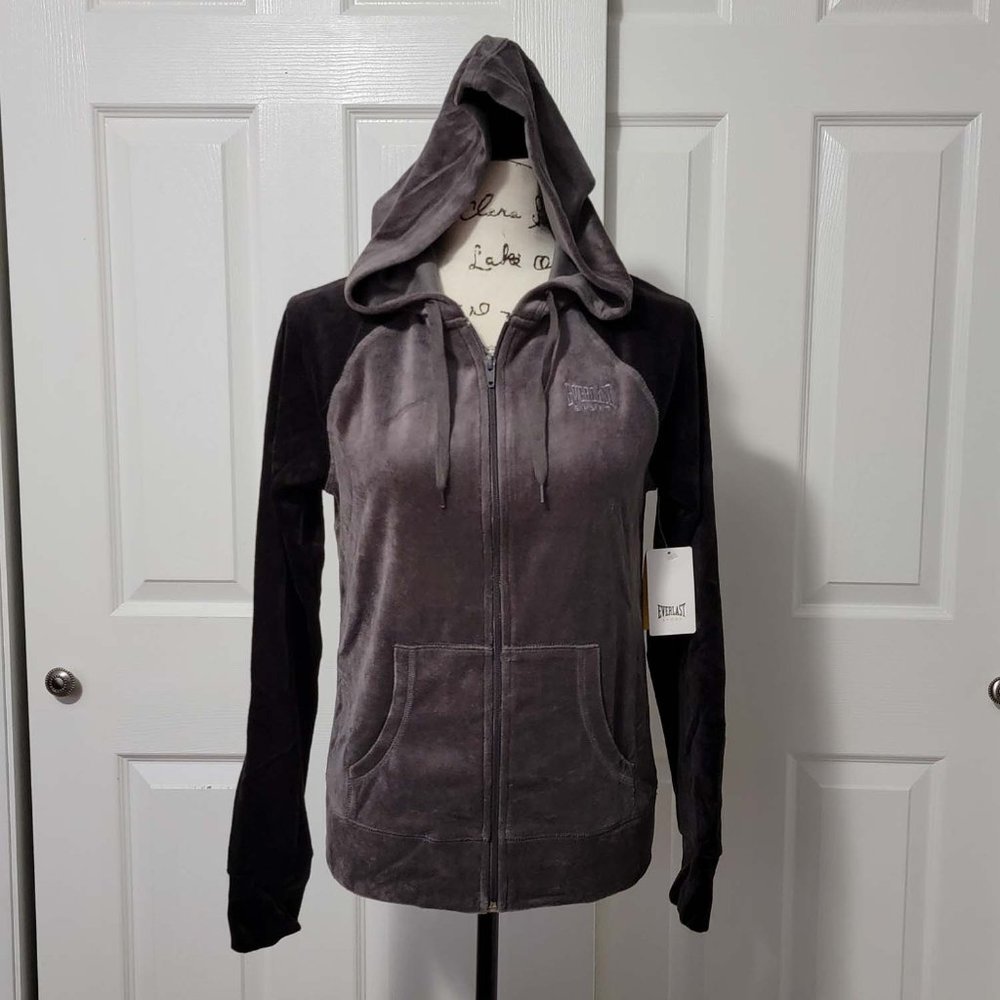 Everlast Small Women's Jacket Velour Hooded Full Zip Pockets Drawstring